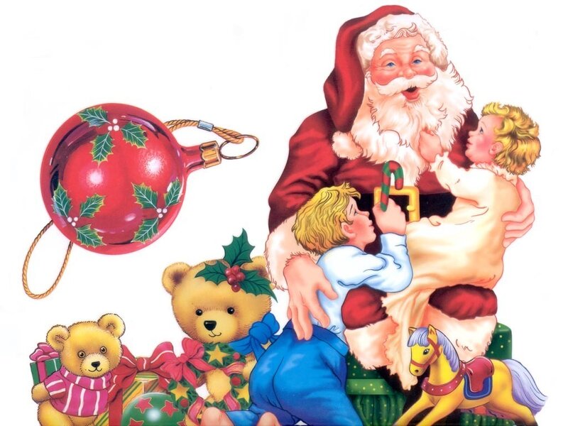 Santa Claus with Children — Red, Festive