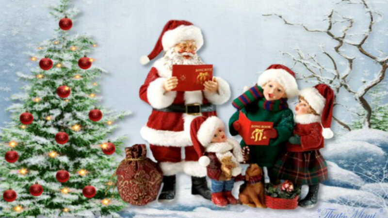 Santa Claus with Children — Red, Festive, Winter, Illustration, Christmas Tree