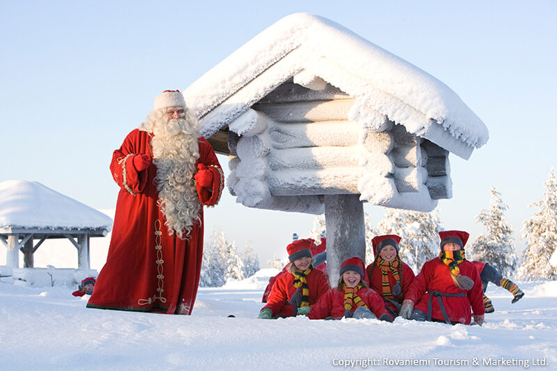 Santa Claus with Children — Red, Festive, Winter, Photograph