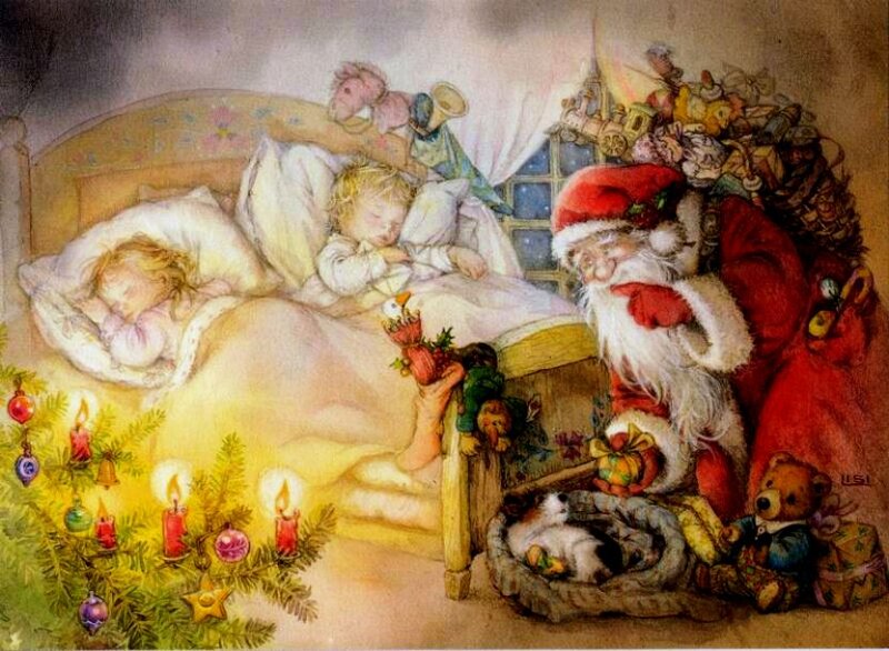 Santa Claus with Children — Red, Peaceful