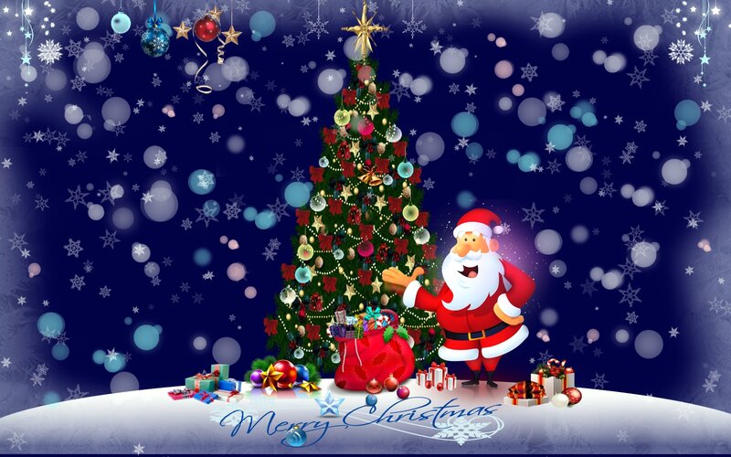 Santa Claus with Christmas Tree — Blue, Festive