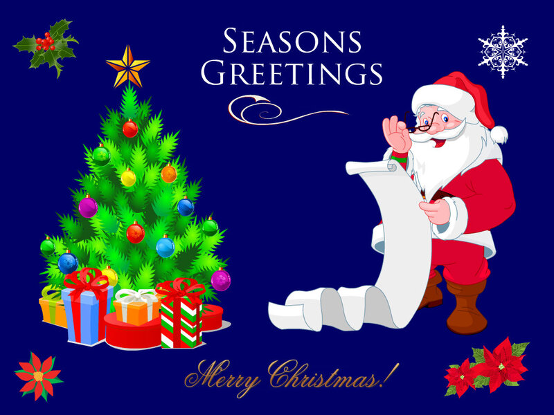 Santa Claus with Christmas Tree — Blue, Festive, Winter