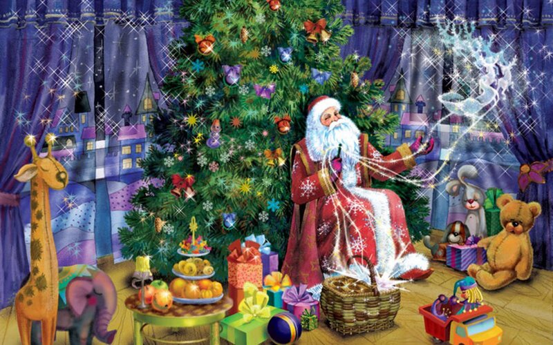 Santa Claus with Christmas Tree — Green