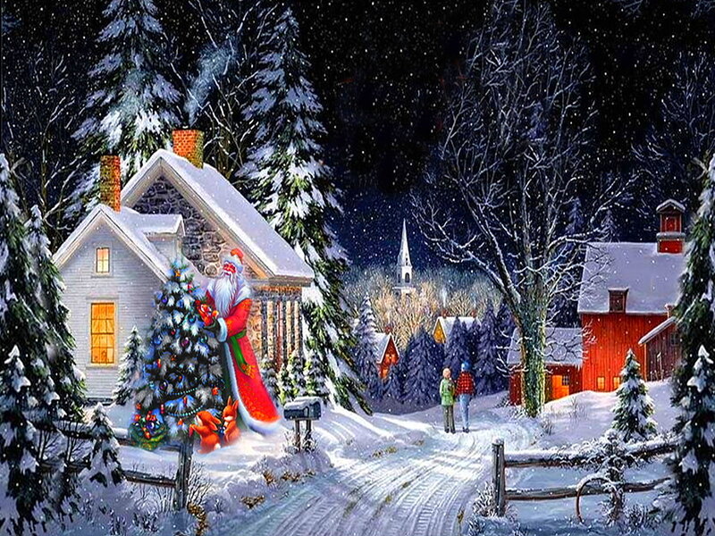 Santa Claus with Christmas Tree — White