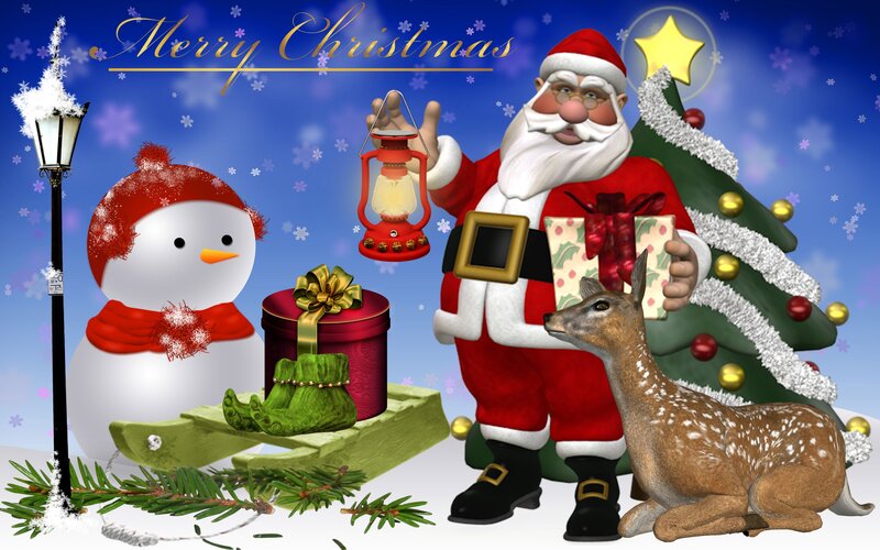 Santa Claus with Deer — Blue