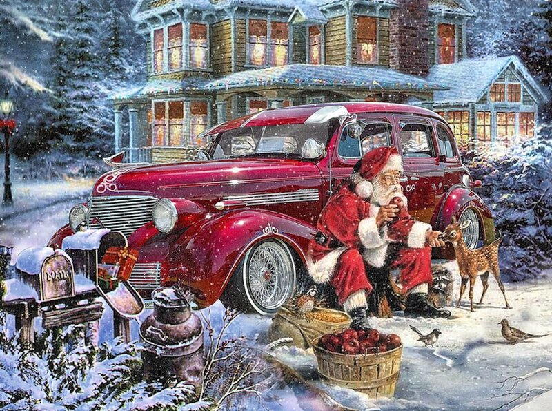 Santa Claus with Deer — Red, Festive, Winter