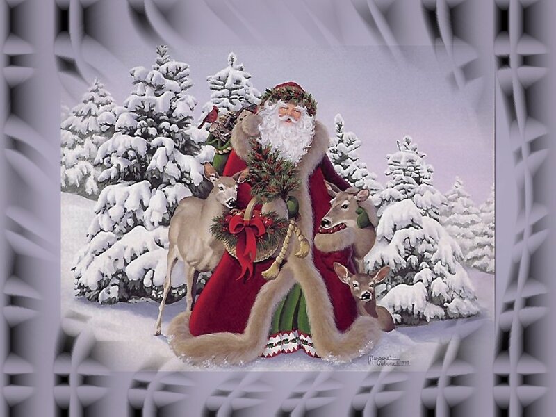 Santa Claus with Deer — Red, Peaceful