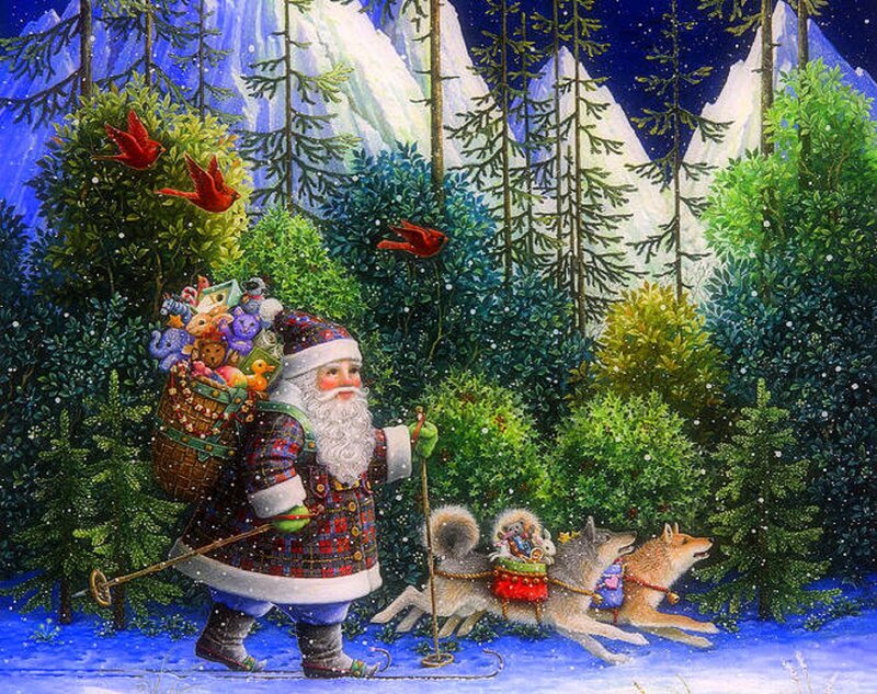 Santa Claus with Dogs — Green