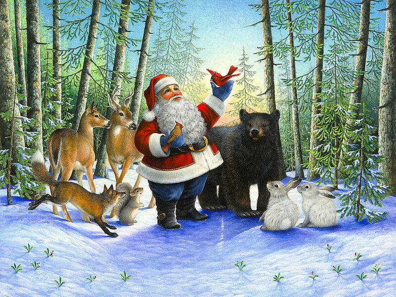 Santa Claus with Forest Animals