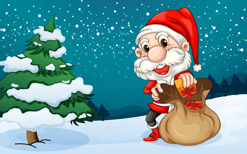 Santa Claus with Gift Bag — Red, Festive