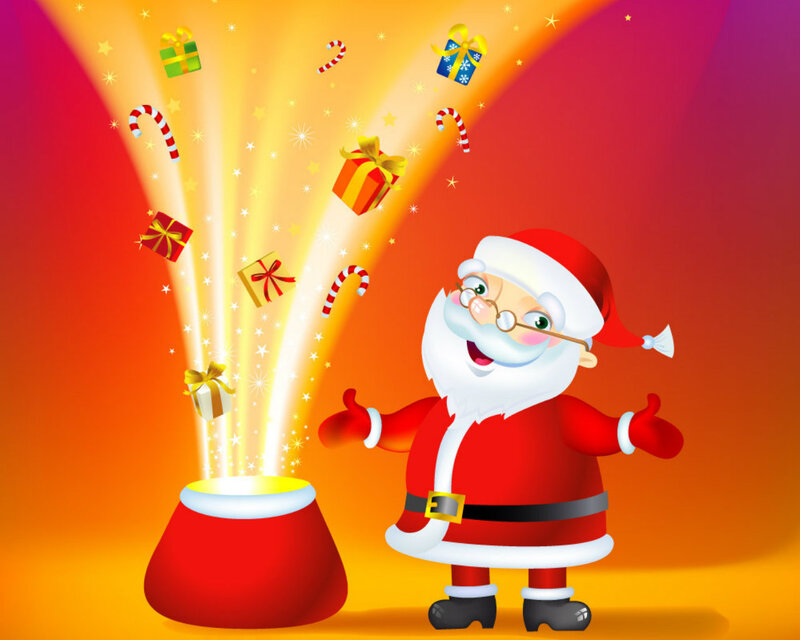Santa Claus with Gift Bag — Red, Festive, Winter