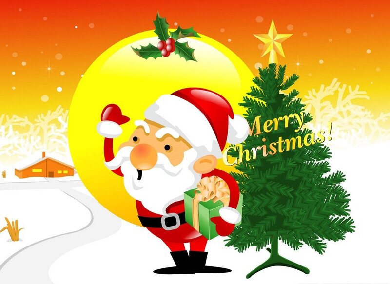 Santa Claus with Gift — Red, Festive
