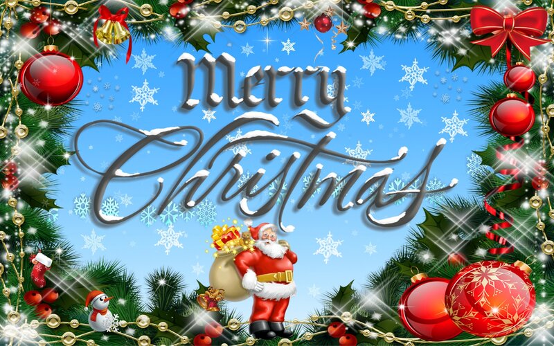 Santa Claus with Gifts — Blue, Festive, Winter, Digital Art
