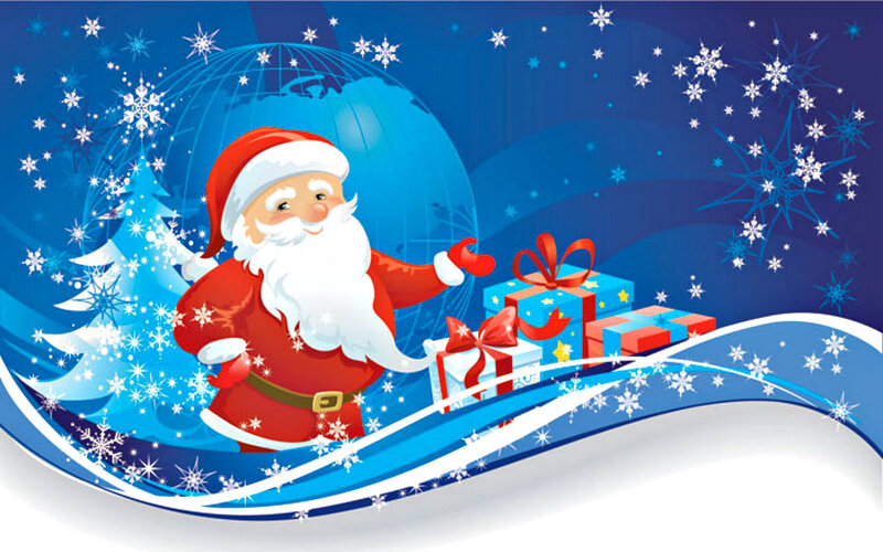 Santa Claus with Gifts — Blue, Festive, Winter