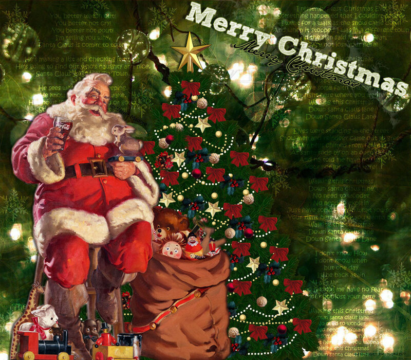 Santa Claus with Gifts — Green, Festive, Winter, Illustration