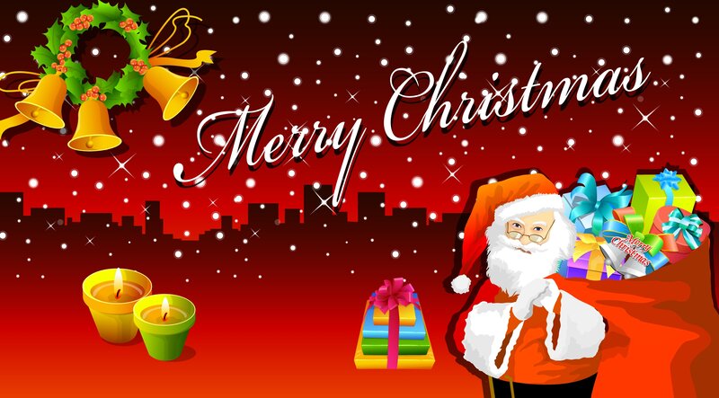 Santa Claus with Gifts — Red, Festive, Night, Digital Art