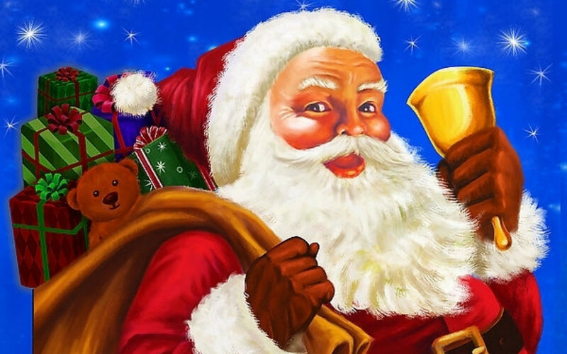 Santa Claus with Gifts — Red, Festive, Night, Illustration, Bell