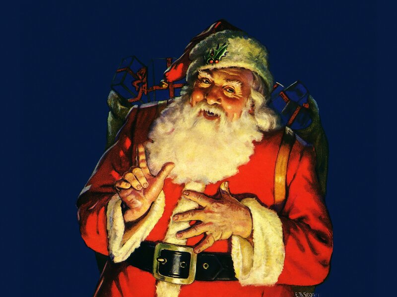 Santa Claus with Gifts — Red, Festive, Night, Illustration, Hat