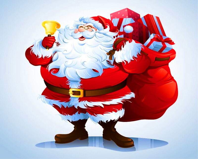 Santa Claus with Gifts — Red, Festive, Winter, Digital Art, Bell