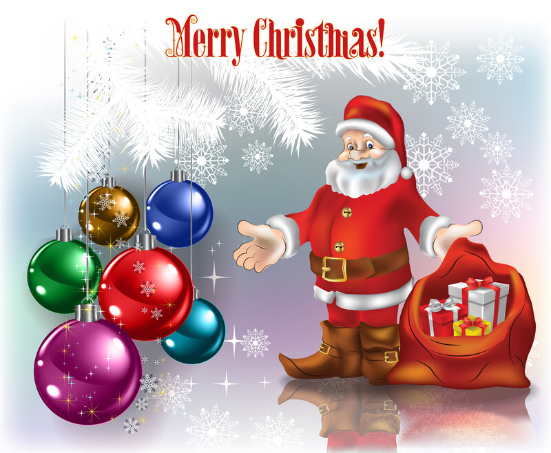 Santa Claus with Gifts — Red, Festive, Winter, Digital Art, Christmas Ornaments
