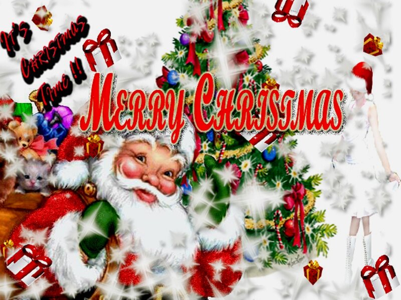 Santa Claus with Gifts — Red, Festive, Winter, Digital Art, Christmas Tree