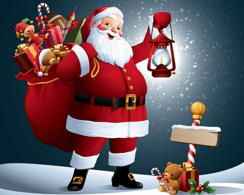 Santa Claus with Gifts — Red, Festive, Winter, Digital Art, Lantern