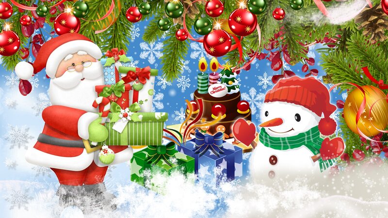 Santa Claus with Gifts — Red, Festive, Winter, Digital Art
