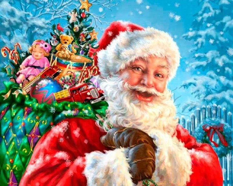 Santa Claus with Gifts — Red, Festive, Winter, Illustration, Doll