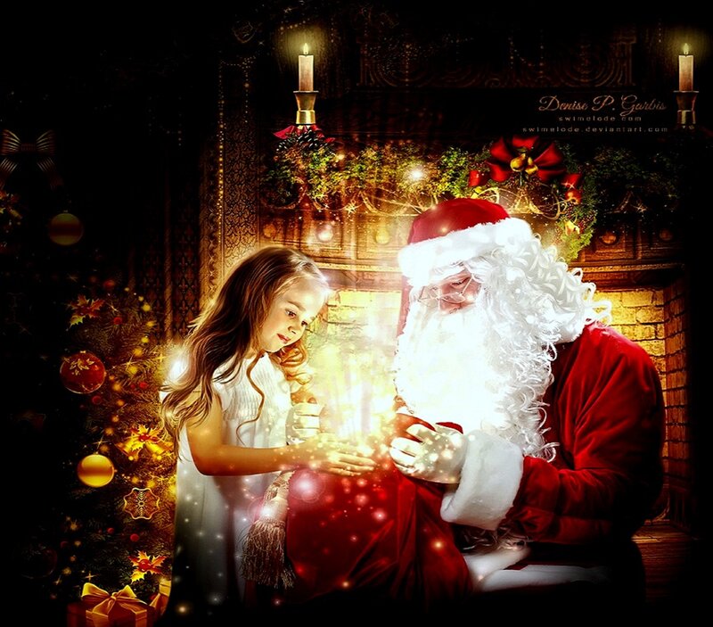 Santa Claus with Girl — Red, Magical