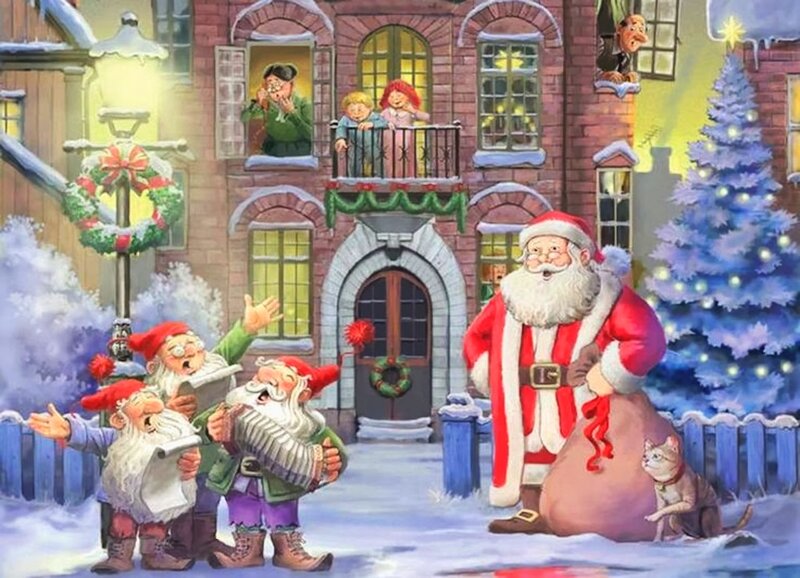Santa Claus with Gnomes — Red, Festive, Winter