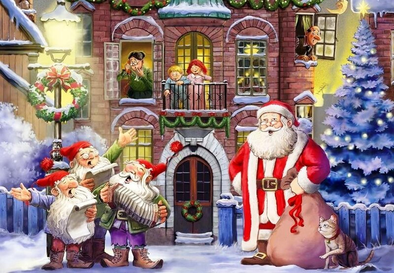 Santa Claus with Gnomes — Red