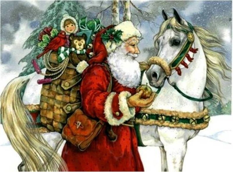 Santa Claus with Horse — Red, Festive, Winter