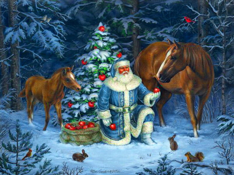 Santa Claus with Horses — Blue