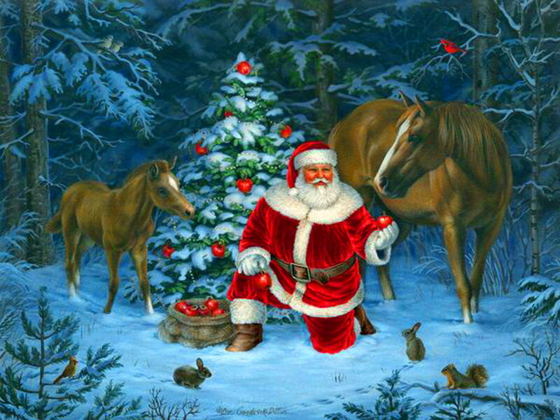 Santa Claus with Horses — Red