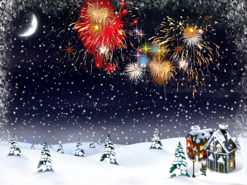 Santa Claus with Houses — White, Festive