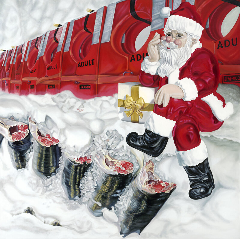 Santa Claus with meat in boots