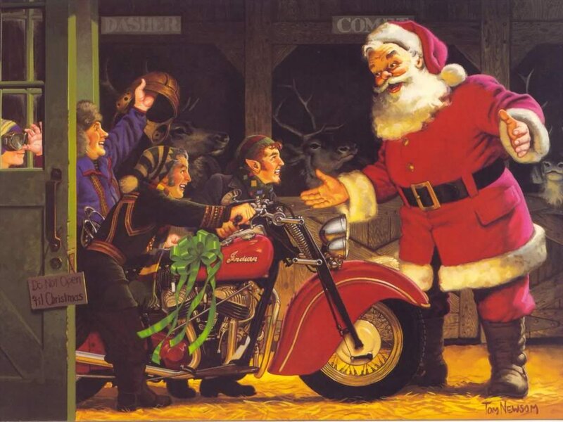 Santa Claus with Motorcycle — Red, Festive, Winter