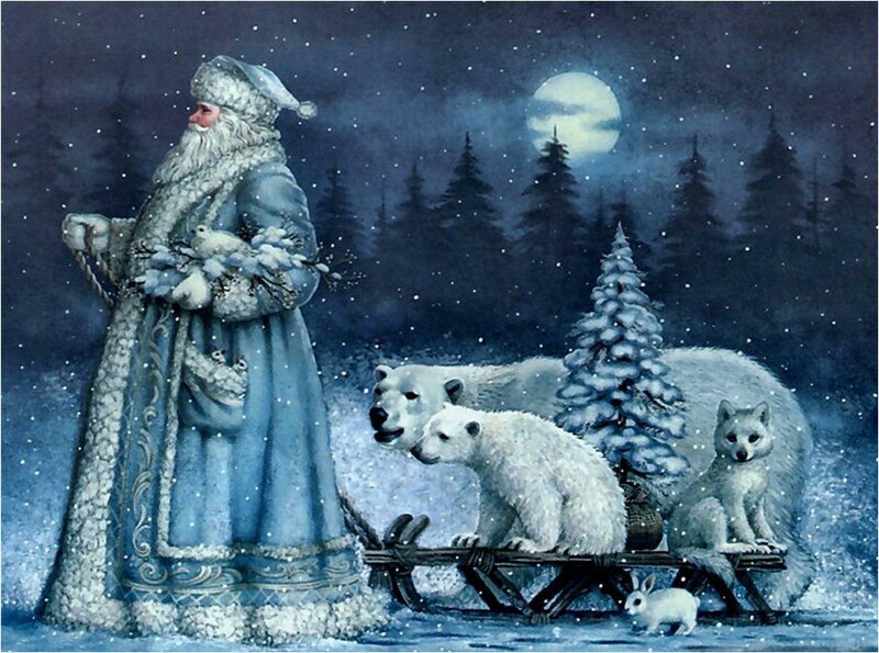 Santa Claus with Polar Bears — Blue, Serene