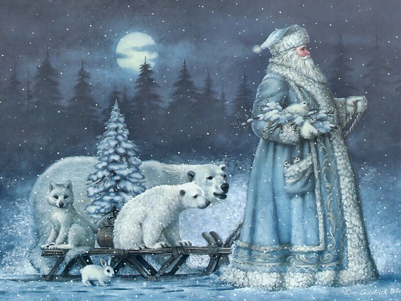 Santa Claus with Polar Bears — Blue