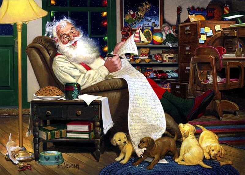 Santa Claus with Puppies — Brown