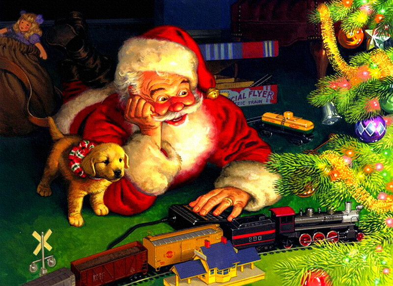 Santa Claus with Puppy — Red, Festive