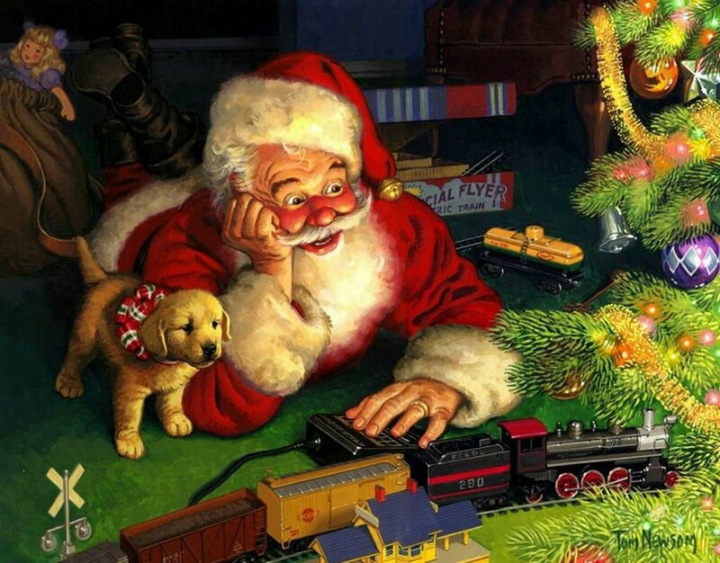 Santa Claus with Puppy — Red