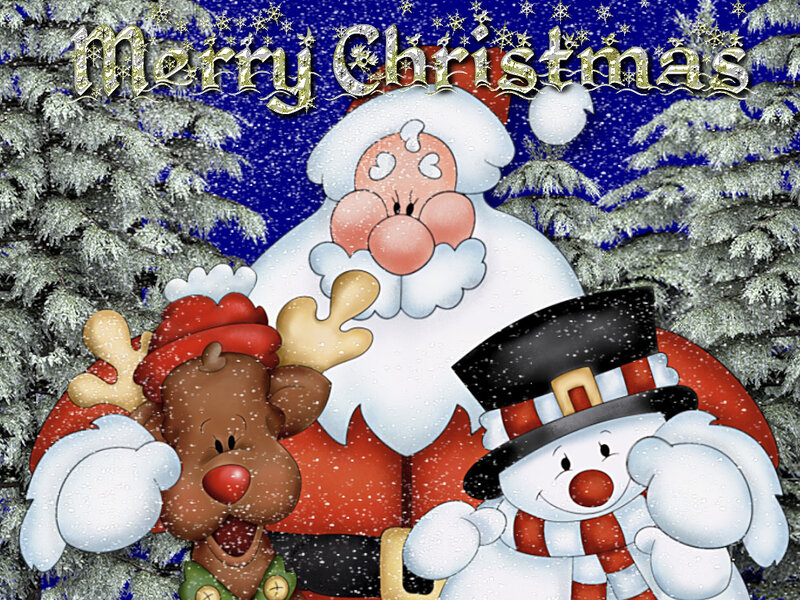 Santa Claus with Reindeer and Snowman