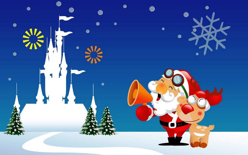 Santa Claus with Reindeer — Blue, Festive, Night, Digital Art, Castle