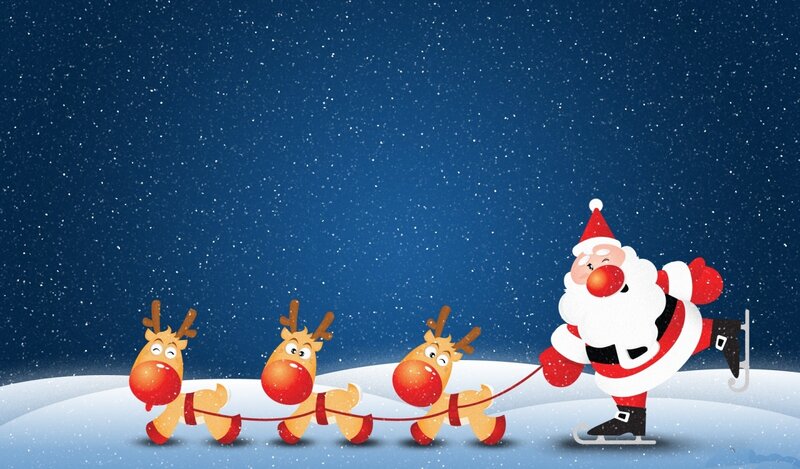 Santa Claus with Reindeer — Blue, Festive, Night, Digital Art, Snow