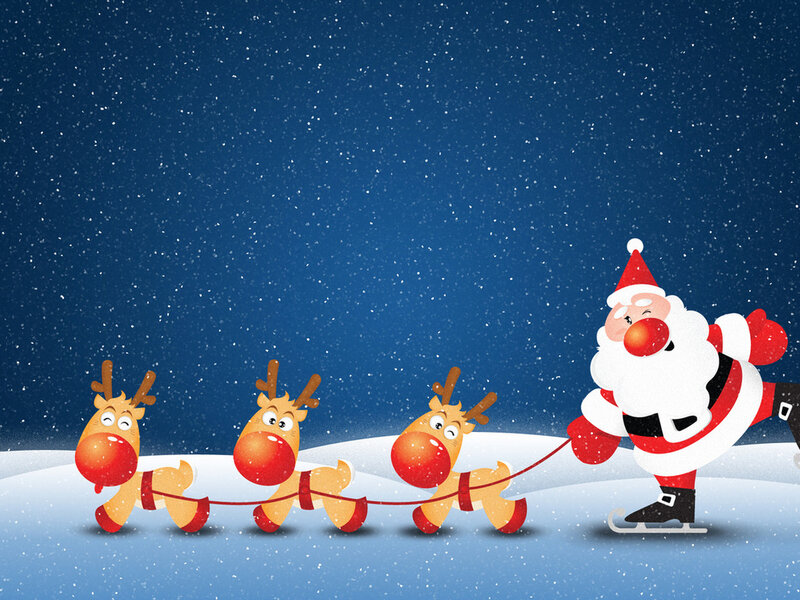 Santa Claus with Reindeer — Blue, Festive, Night