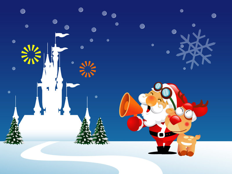 Santa Claus with Reindeer — Blue, Festive, Night, Vector Art