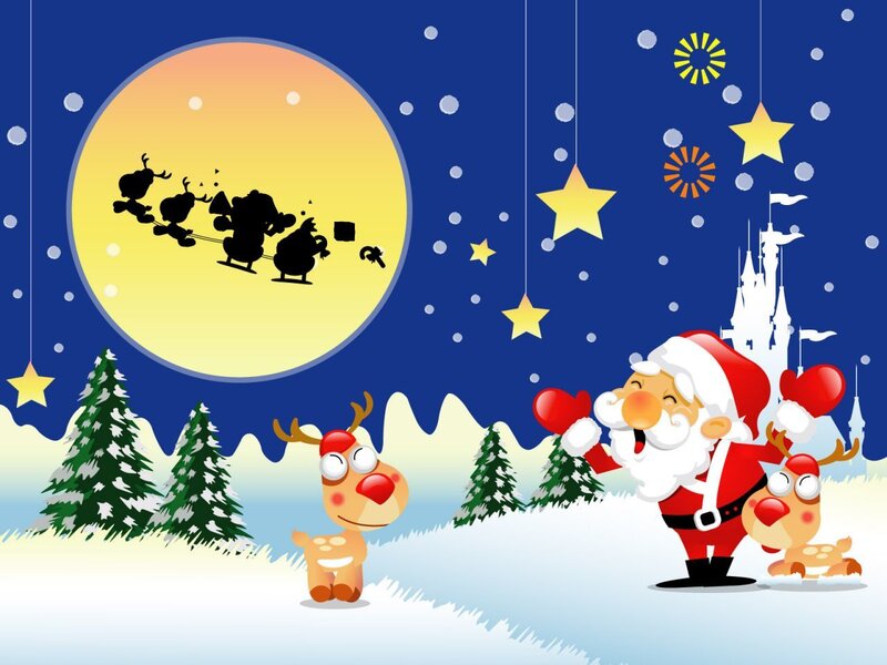 Santa Claus with Reindeer — Blue, Festive