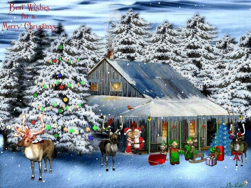 Santa Claus with Reindeer — Blue, Festive, Winter