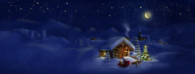 Santa Claus with Reindeer — Blue, Peaceful